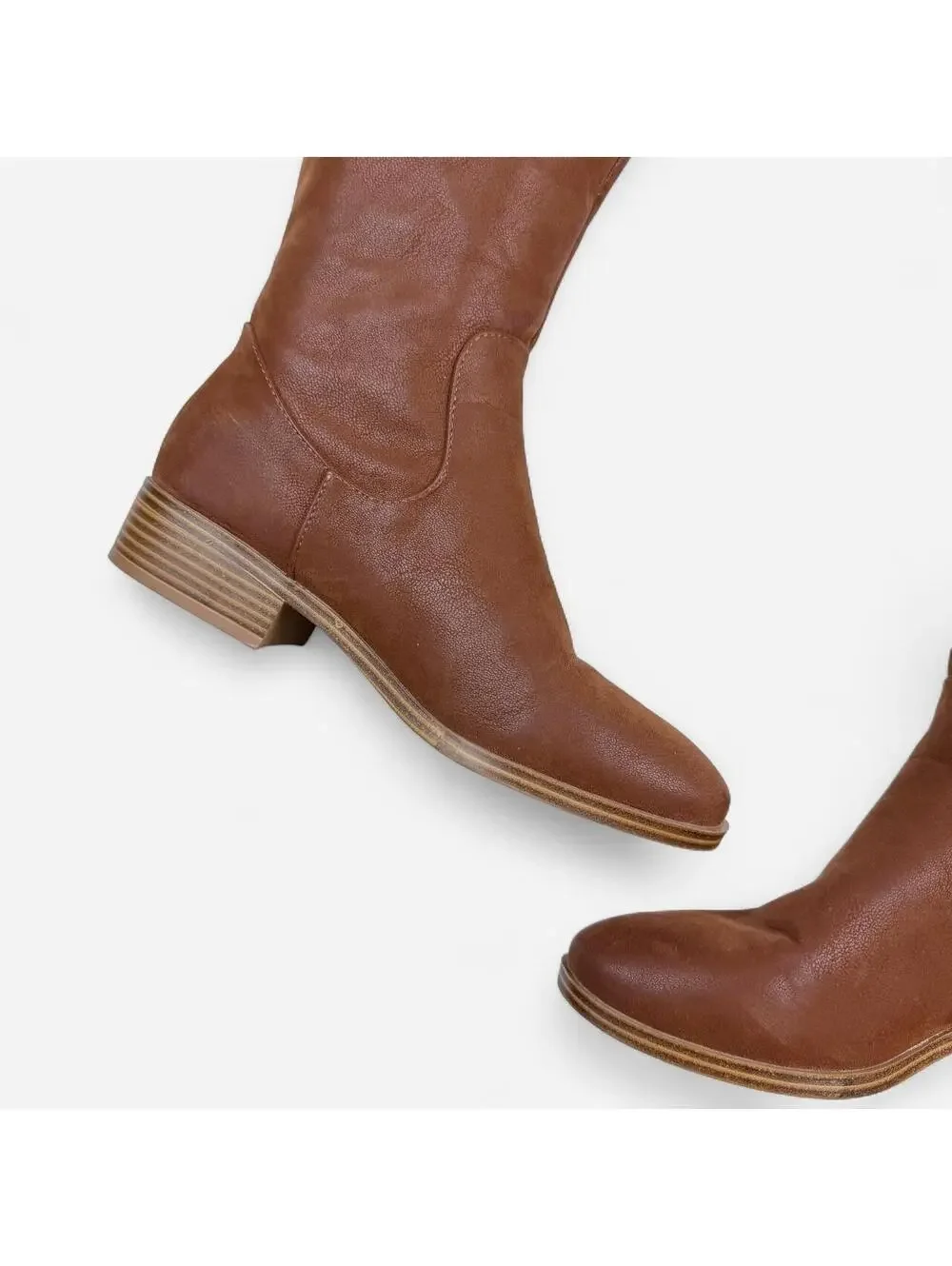 MIA Cognac Leather Tall Pull On Block Heel Boots in Brown